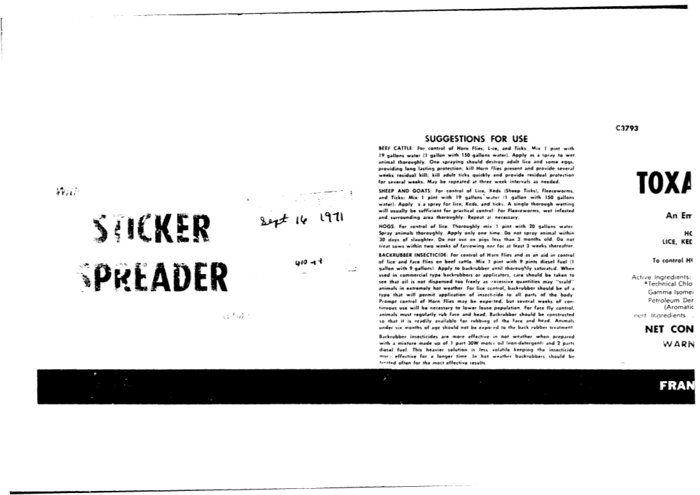 U.S. EPA, Pesticide Product Label, FRANKLIN TOXAPHENE LINDANE