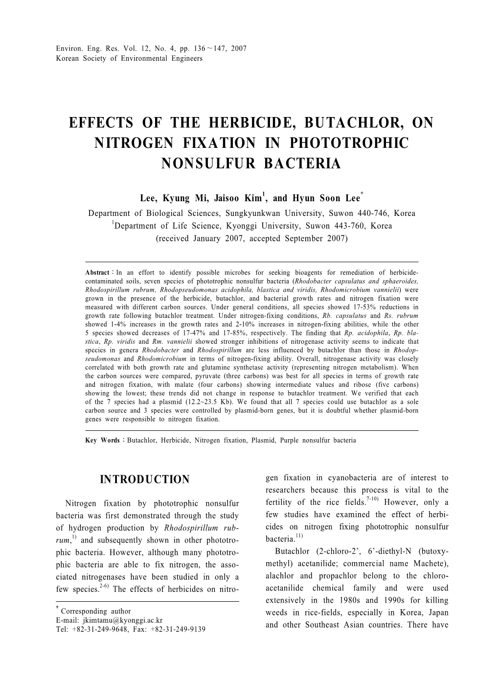 Effects of the Herbicide, Butachlor, on Nitrogen Fixation in Phototrophic Nonsulfur Bacteria