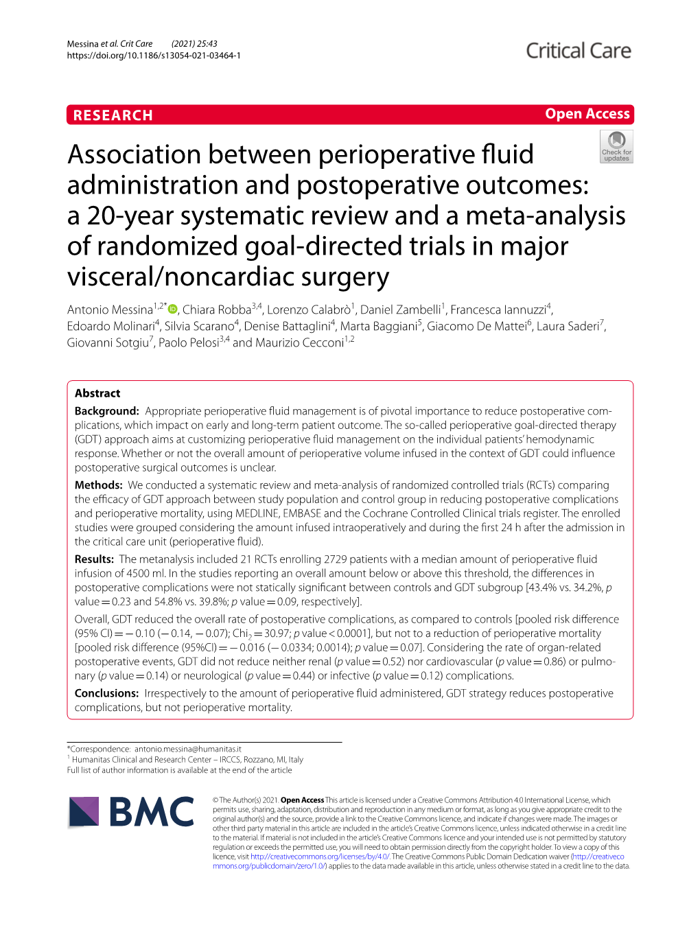 Association Between Perioperative Fluid Administration and Postoperative Outcomes: a 20-Year Systematic Review and a Meta-Analys