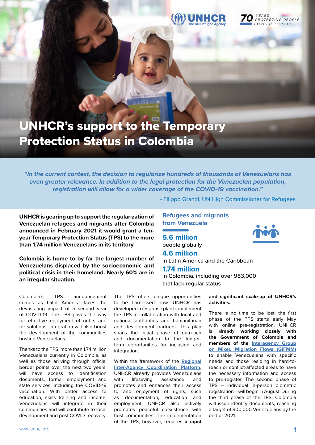 UNHCR's Support to the Temporary Protection Status in Colombia