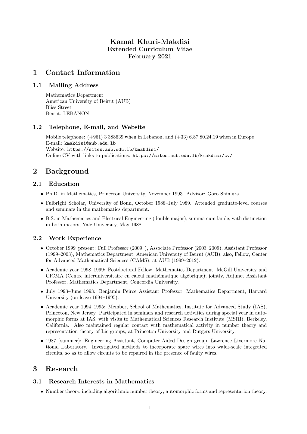 Kamal Khuri-Makdisi 1 Contact Information 2 Background 3 Research