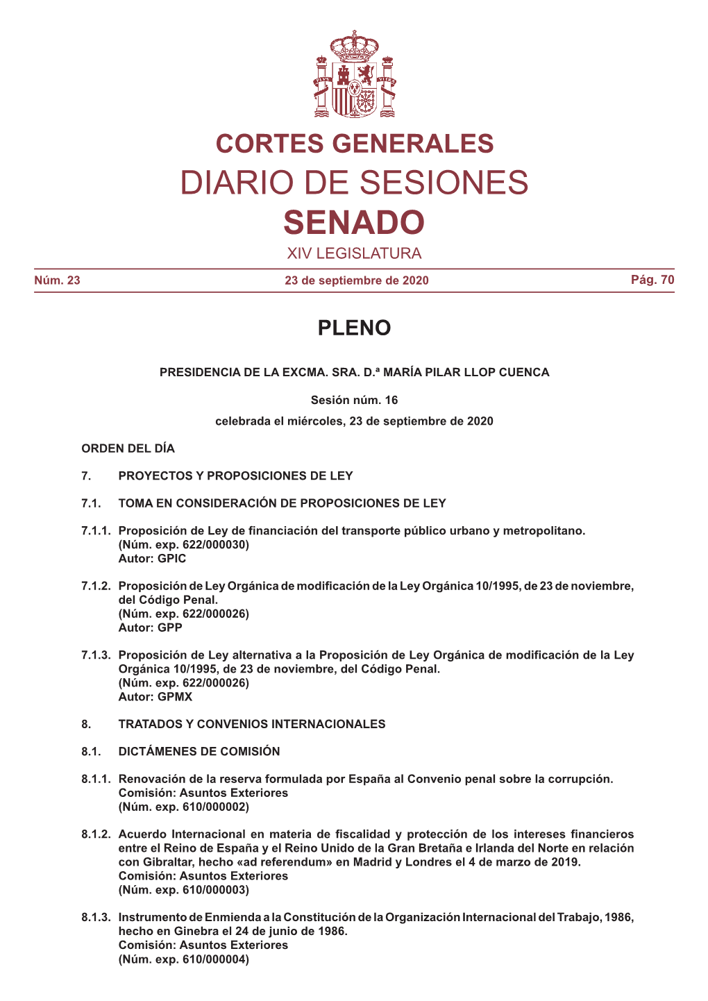 Diario De Sesiones De Pleno