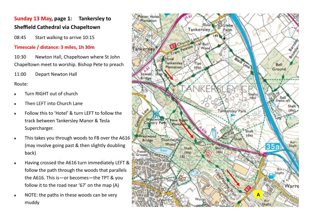 Sunday 13 May, Page 1: Tankersley to Sheffield Cathedral Via Chapeltown