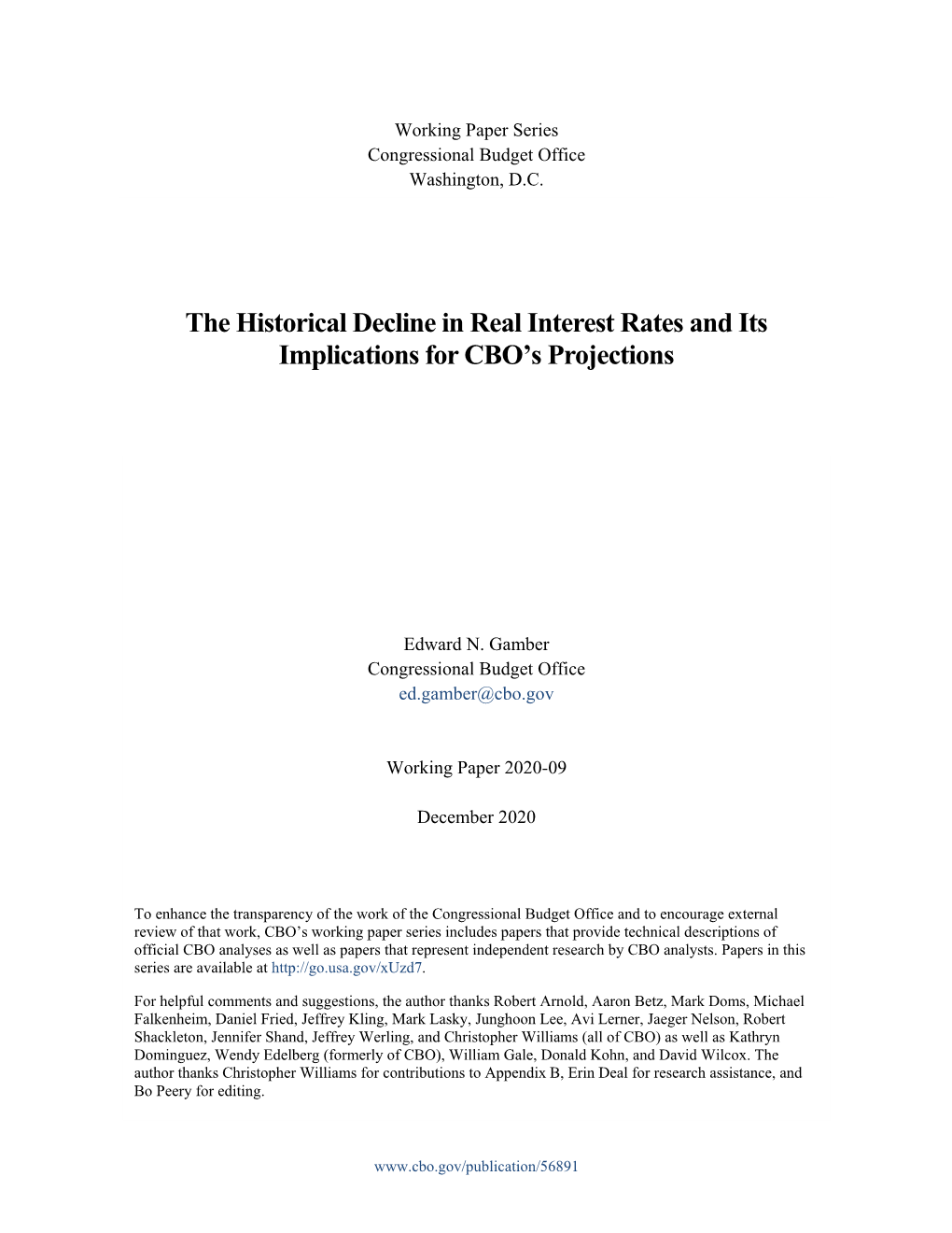 The Historical Decline in Real Interest Rates and Its Implications for CBO's