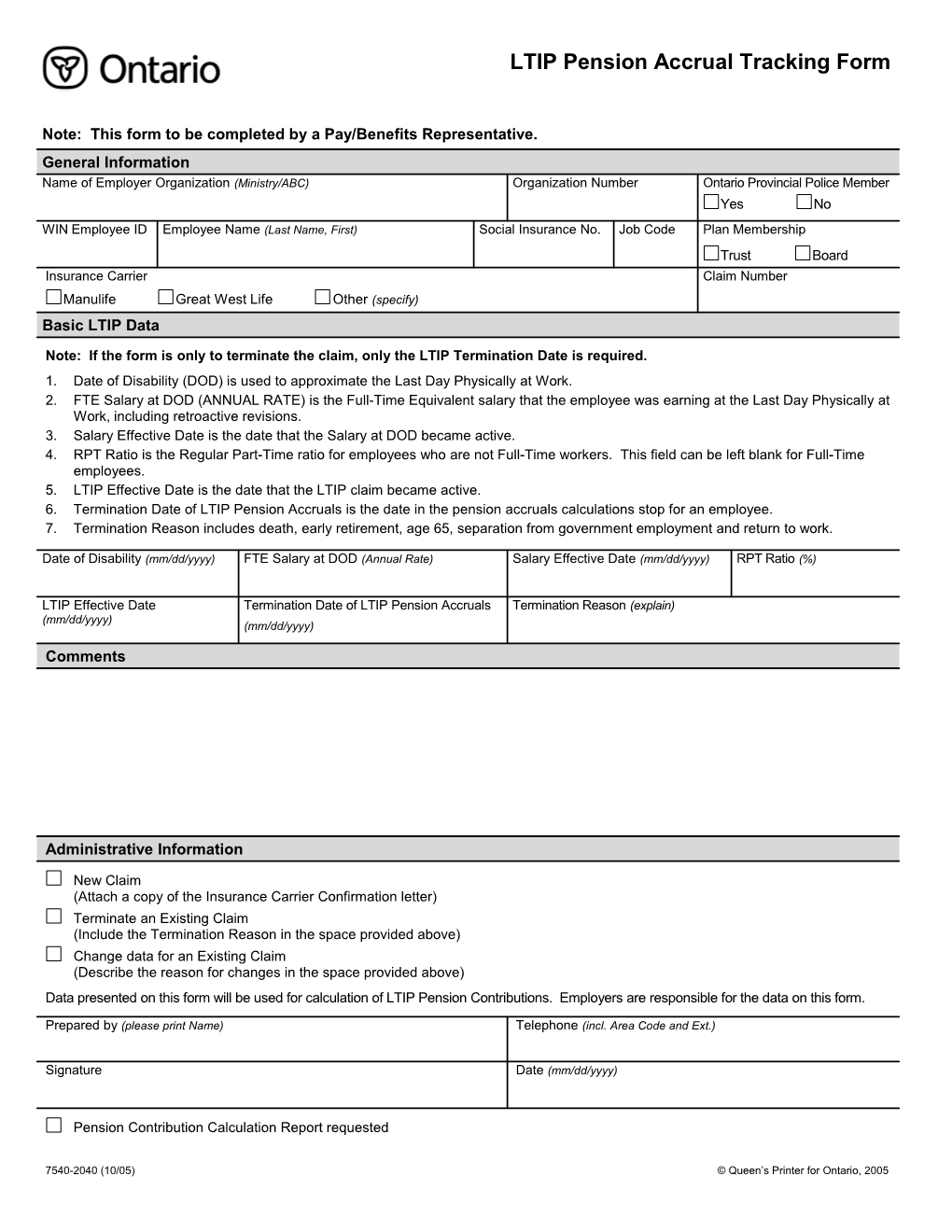 LTIP Pension Accrual Tracking Form
