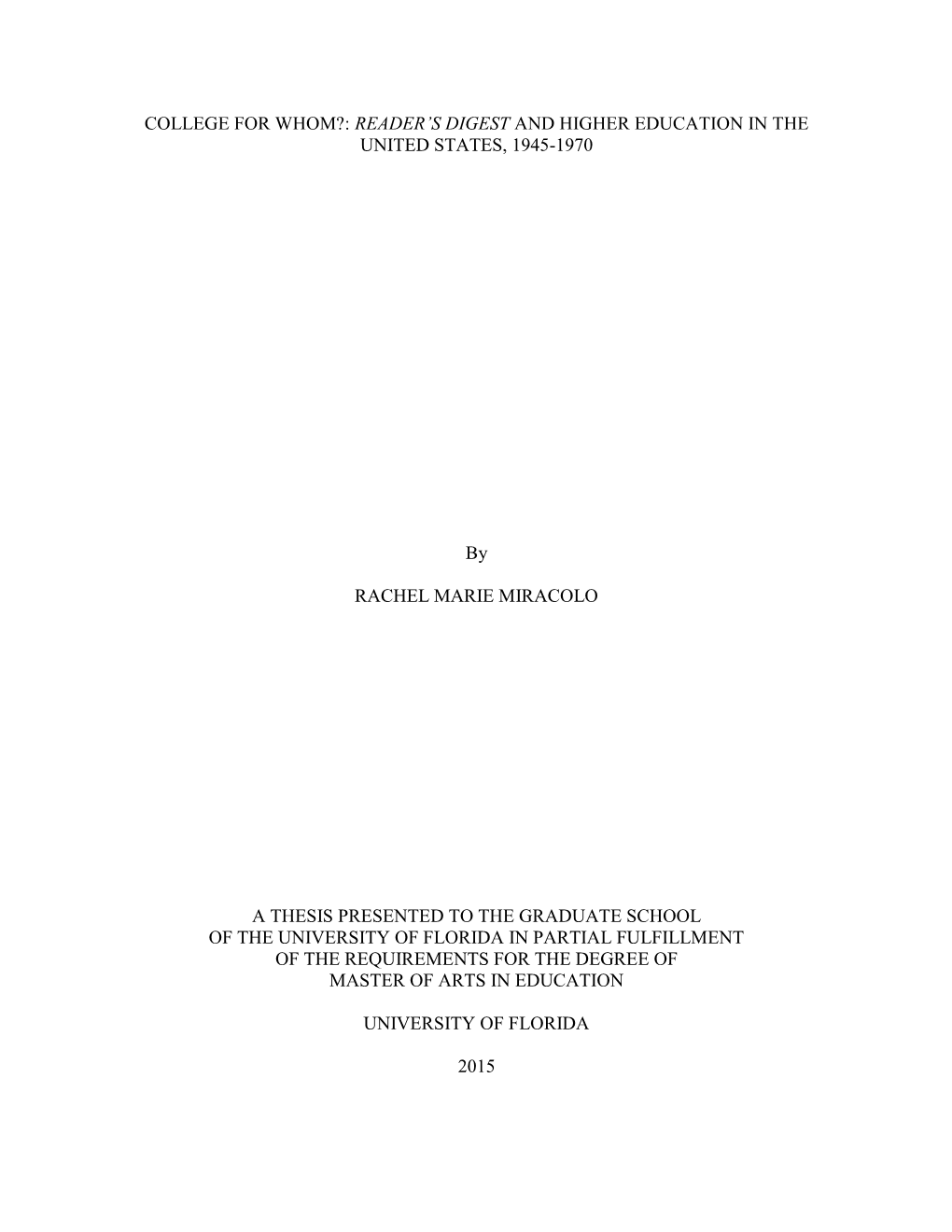 University of Florida Thesis Or Dissertation Formatting