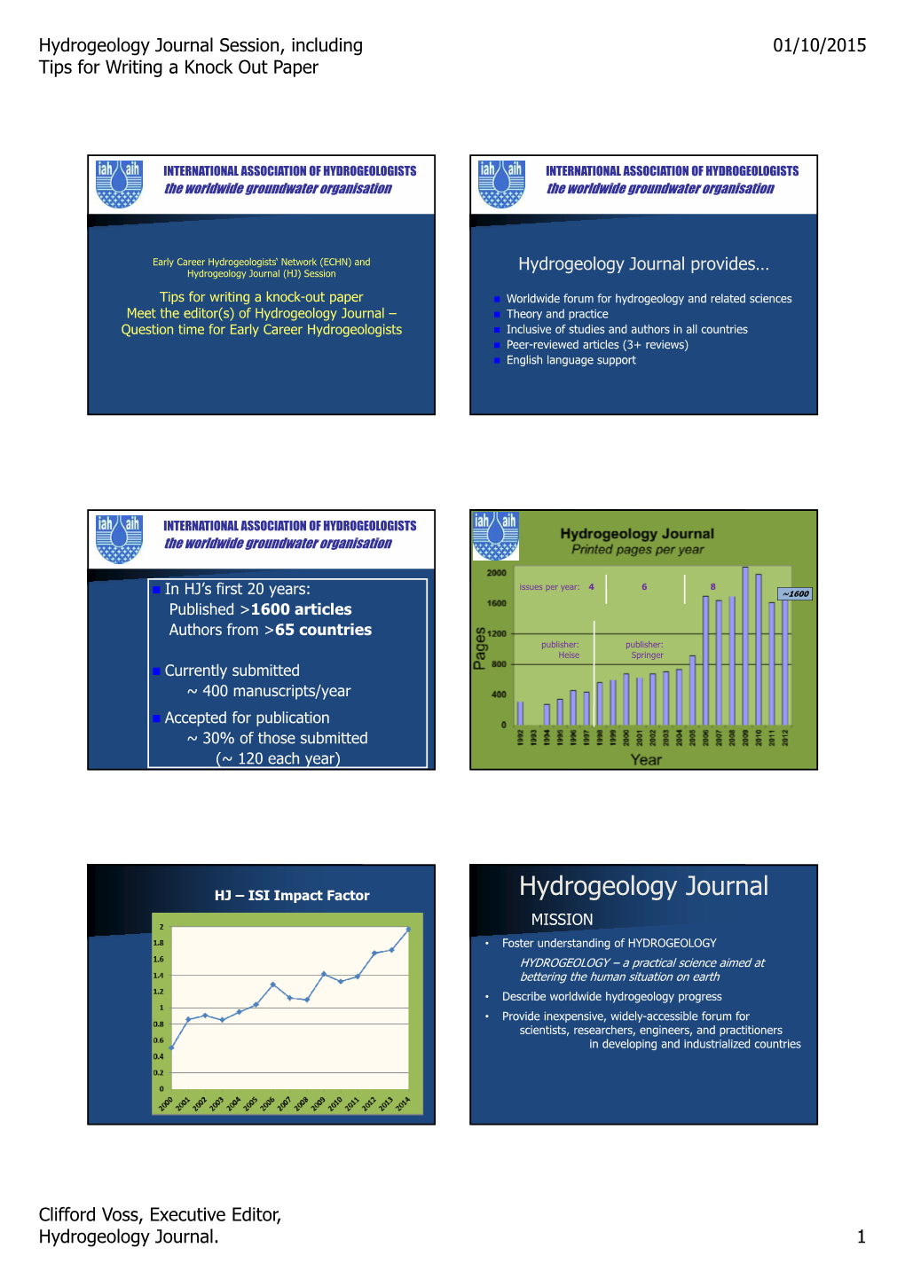 Hydrogeology Journal Session, Including 01/10/2015 Tips for Writing a Knock out Paper