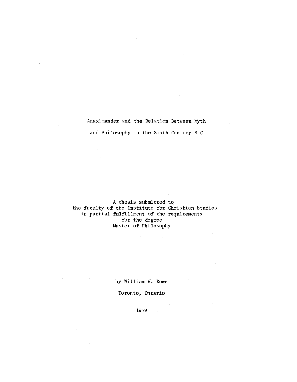 Anaximander and the Relation Between Myth and Philosophy In