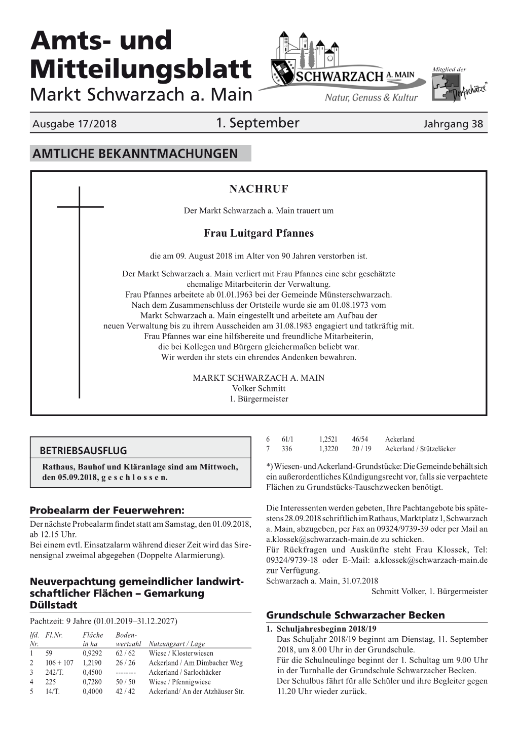 Amts- Und Mitteilungsblatt Markt Schwarzach A