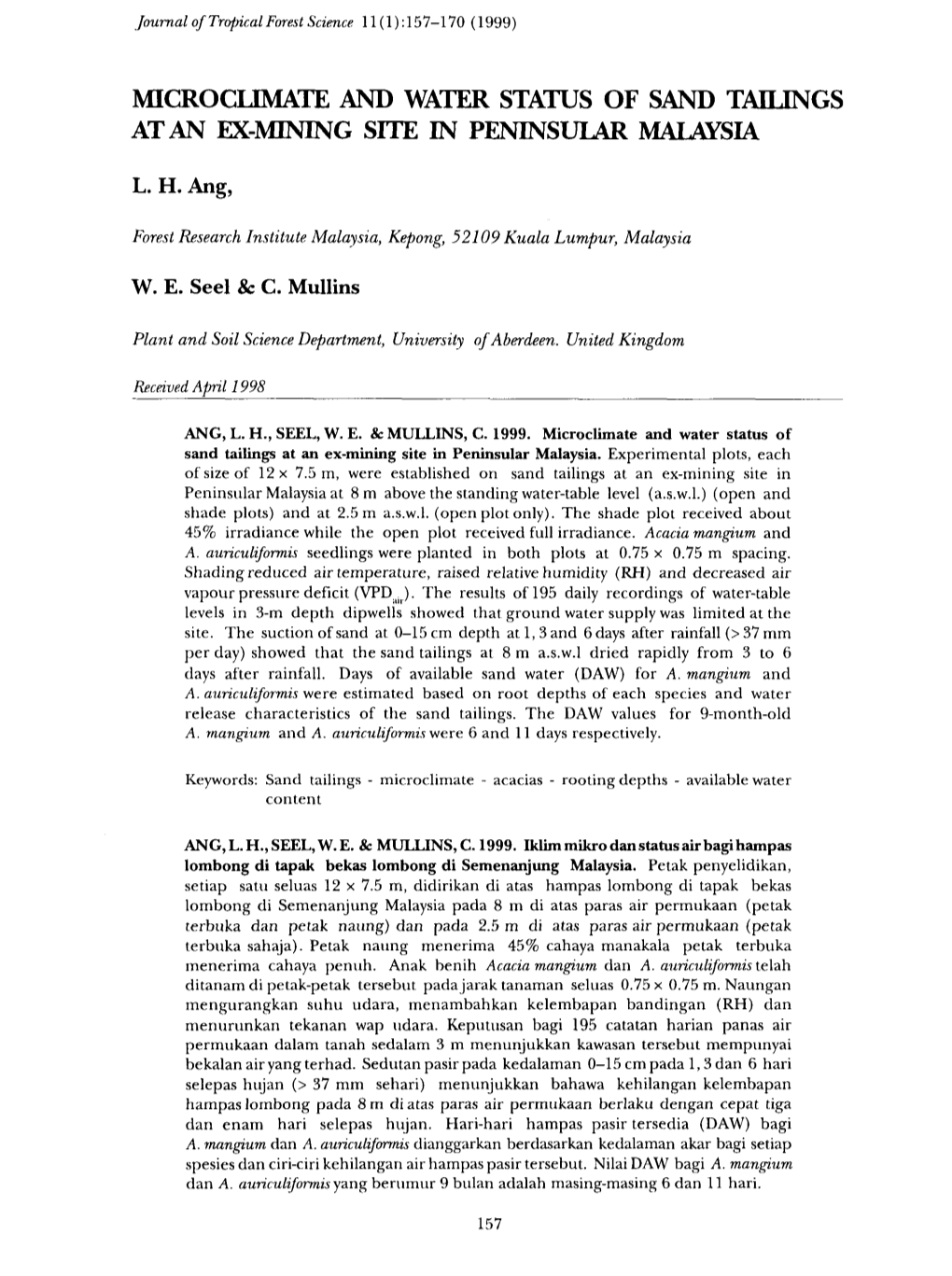 Microclimate and Water Status of Sand Tailings at an Ex-Mining Site in Peninsular Malaysia