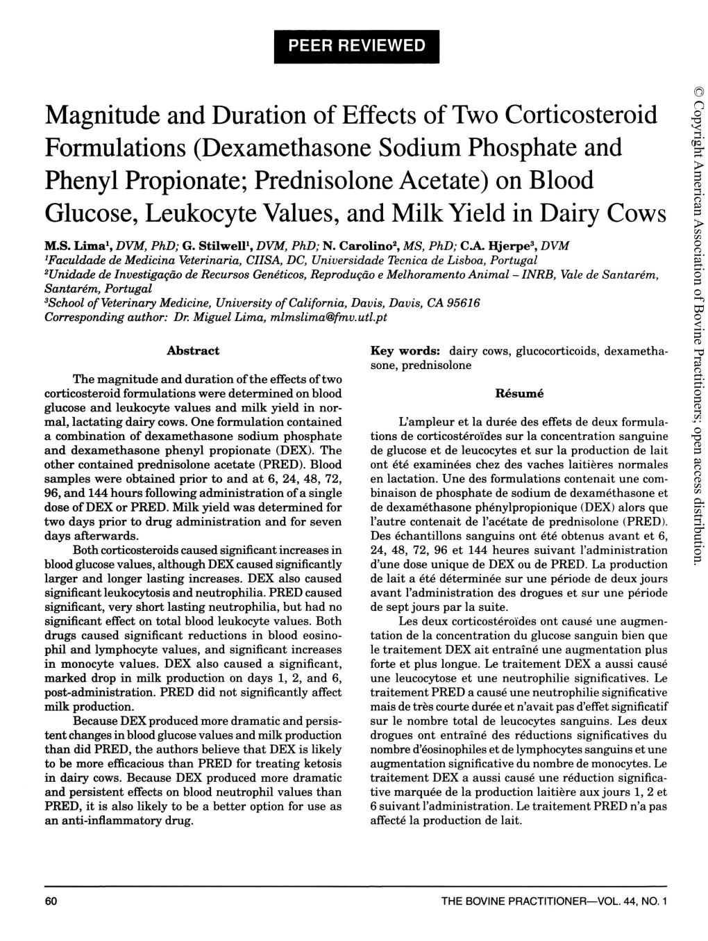 Dexamethasone Sodium Phosphate and Phenyl Propionate; Prednisolone Acetate) on Blood Glucose, Leukocyte Values, and Milk Yield in Dairy Cows