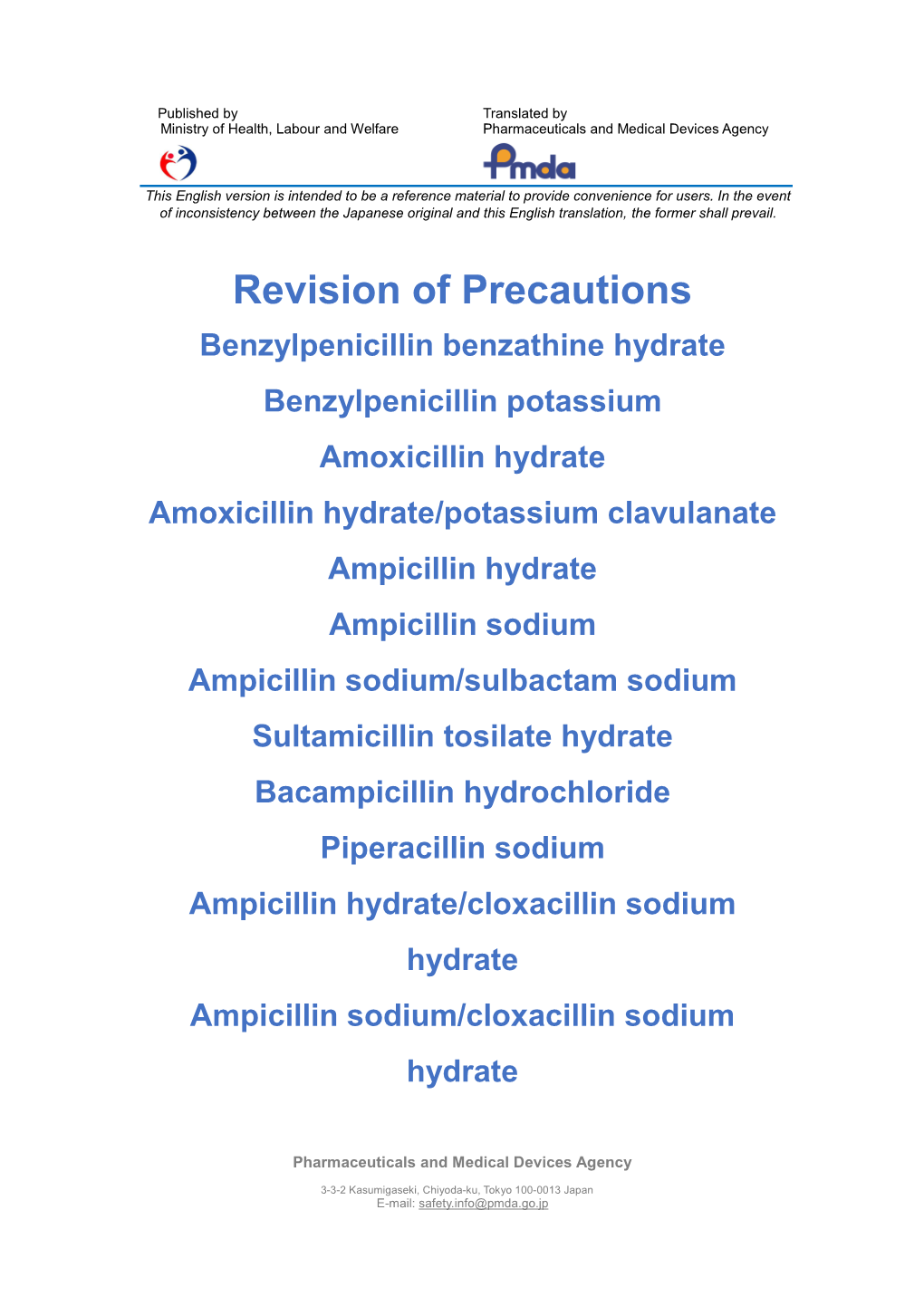 Revision of Precautions