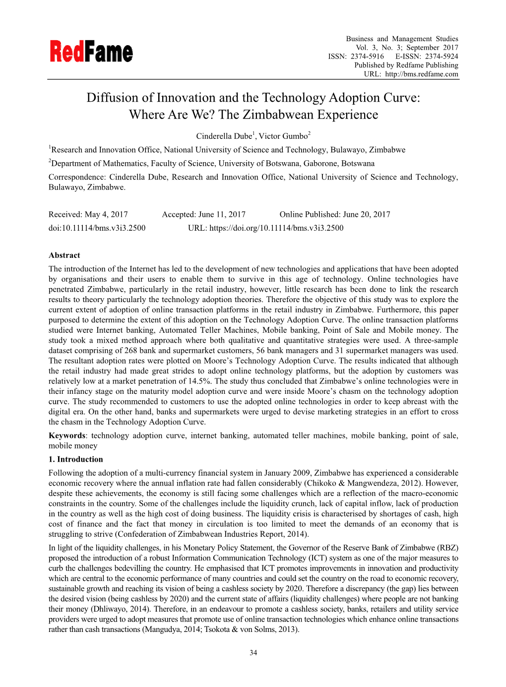 Diffusion of Innovation and the Technology Adoption Curve: Where Are We? the Zimbabwean Experience