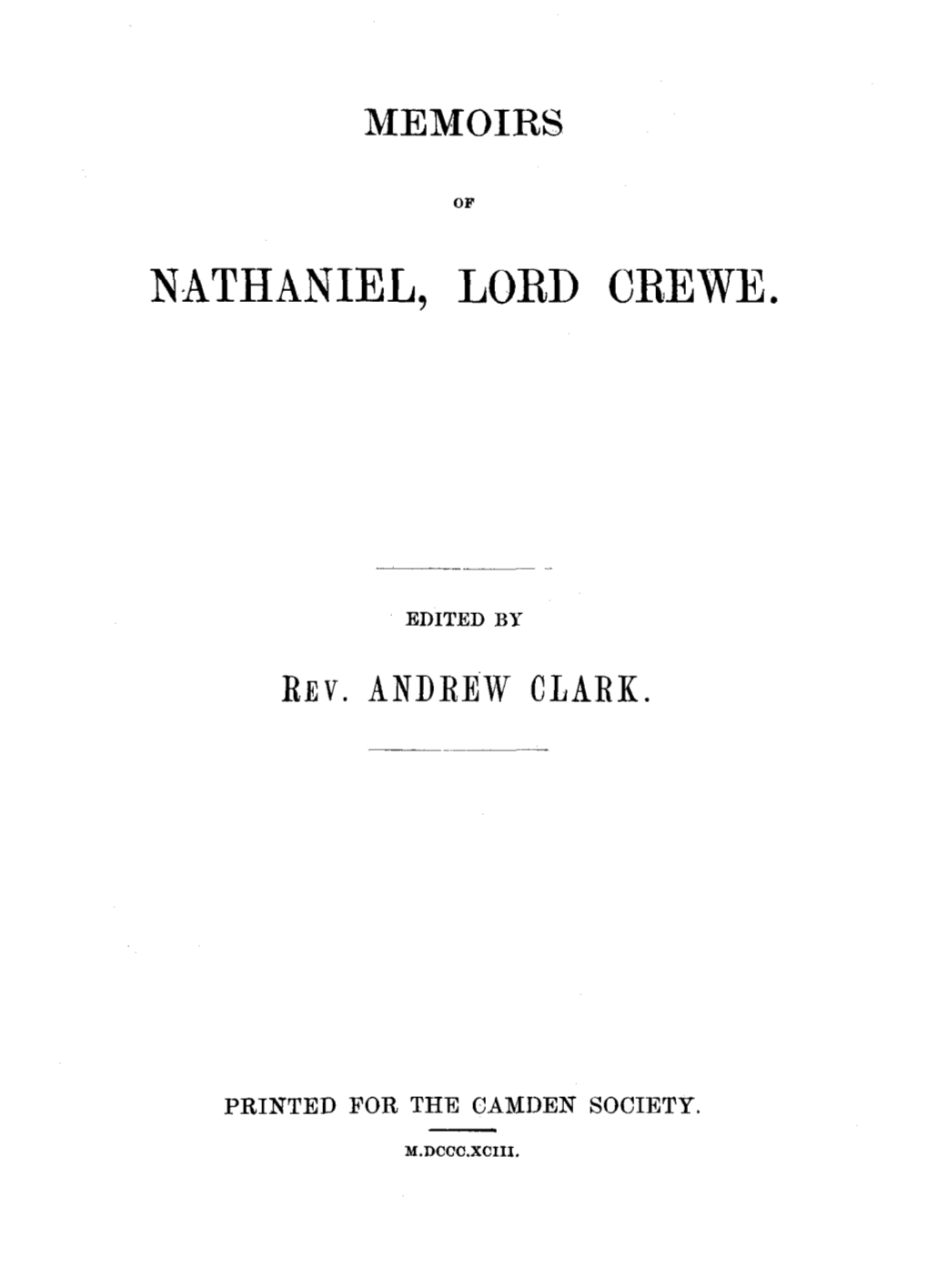 Memoirs of Nathaniel, Lord Crewe