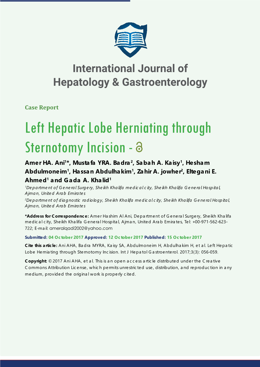 Left Hepatic Lobe Herniating Through Sternotomy Incision - Amer HA