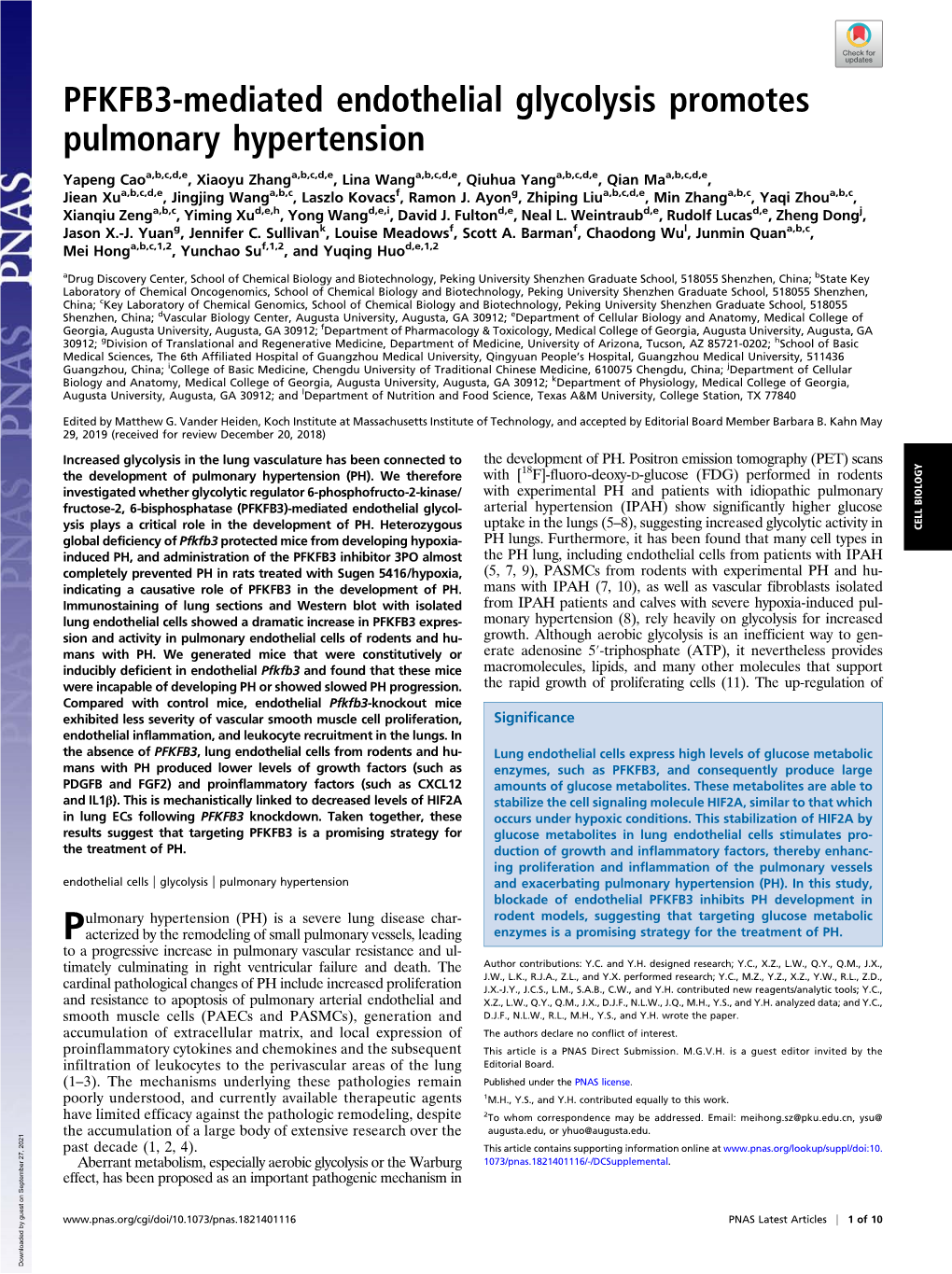 PFKFB3-Mediated Endothelial Glycolysis Promotes Pulmonary Hypertension