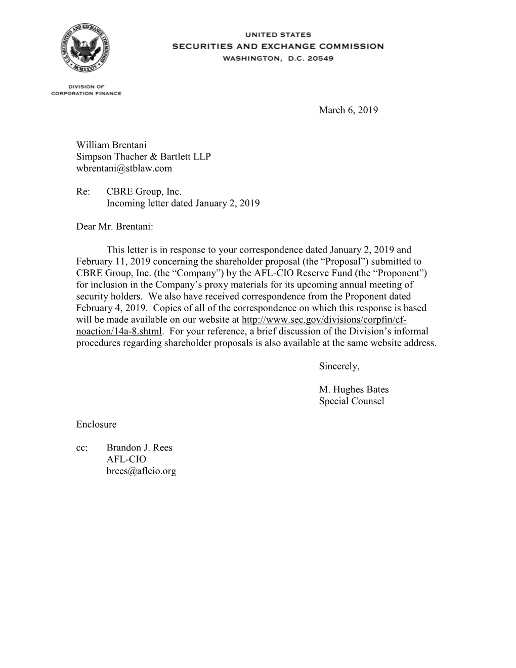 CBRE Group, Inc.; Rule 14A-8 No-Action Letter