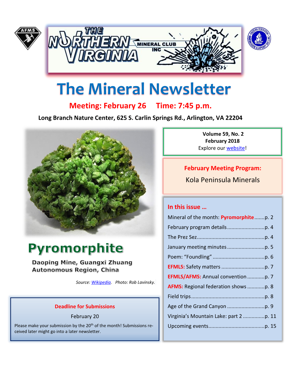 The Mineral Newsletter Meeting: February 26 Time: 7:45 P.M