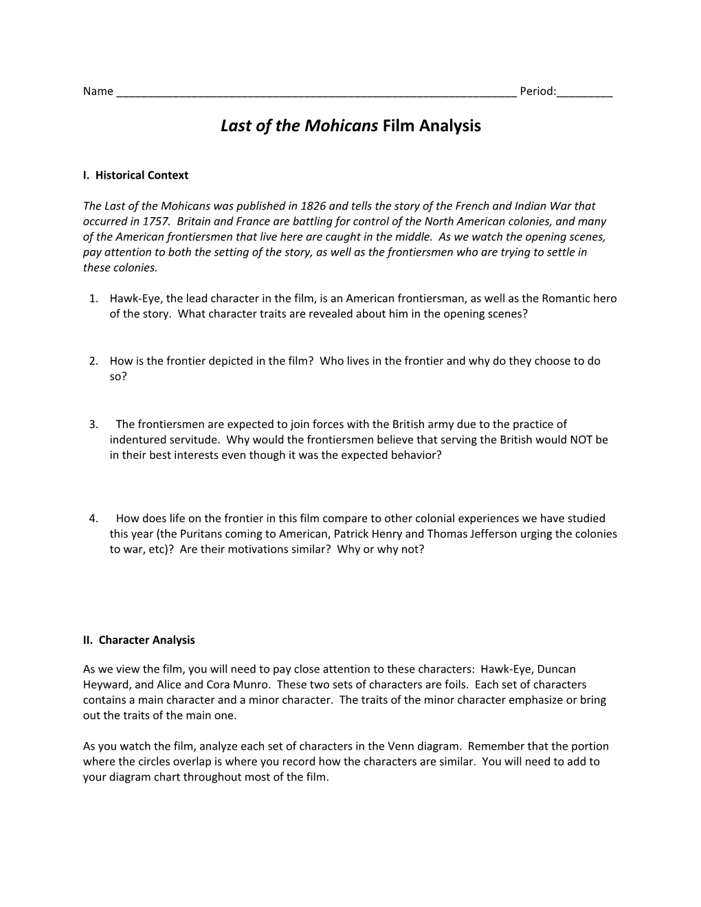 Last of the Mohicans Film Analysis