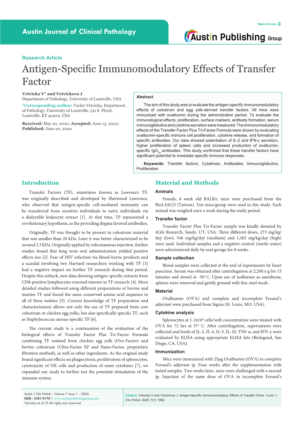 Antigen-Specific Immunomodulatory Effects of Transfer Factor