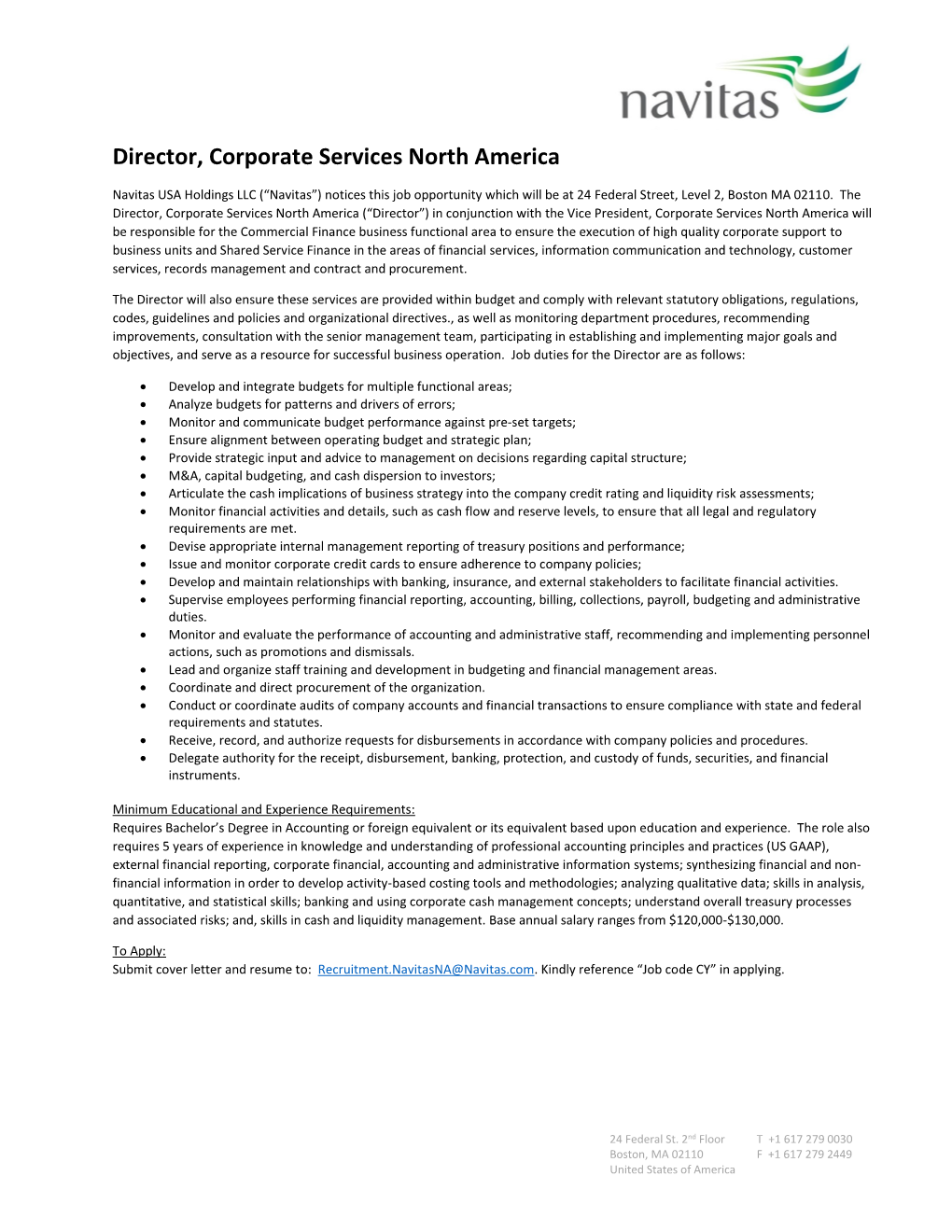 Director, Corporate Services North America