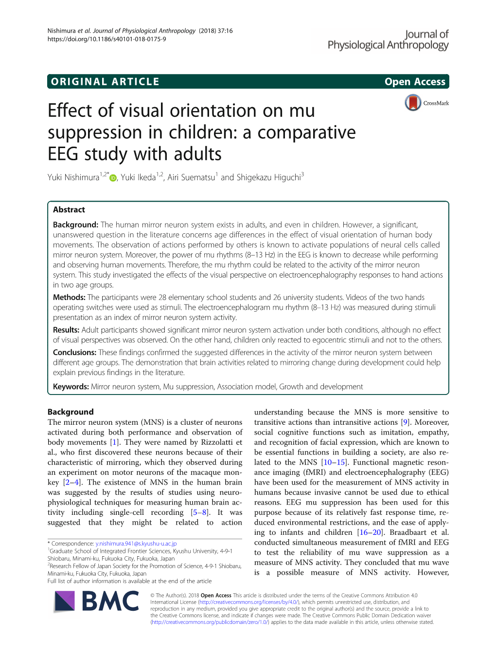 Effect of Visual Orientation on Mu Suppression in Children