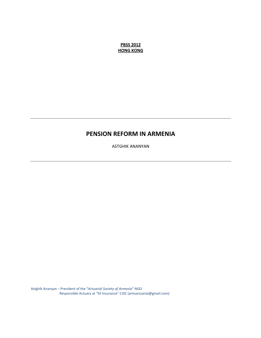 Pension Reform in Armenia