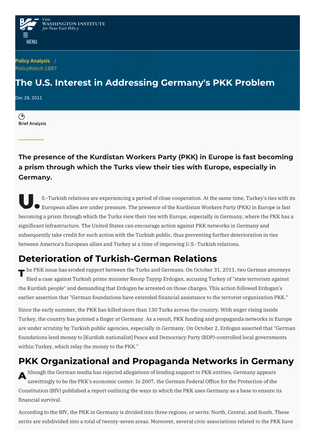The U.S. Interest in Addressing Germany's PKK Problem | The