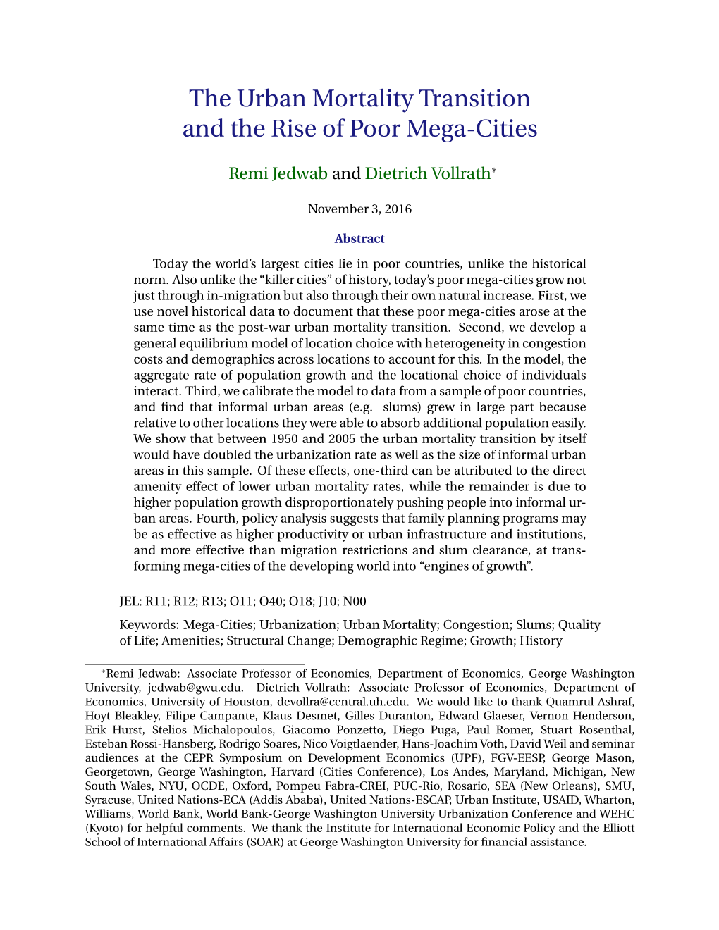 The Urban Mortality Transition and the Rise of Poor Mega-Cities