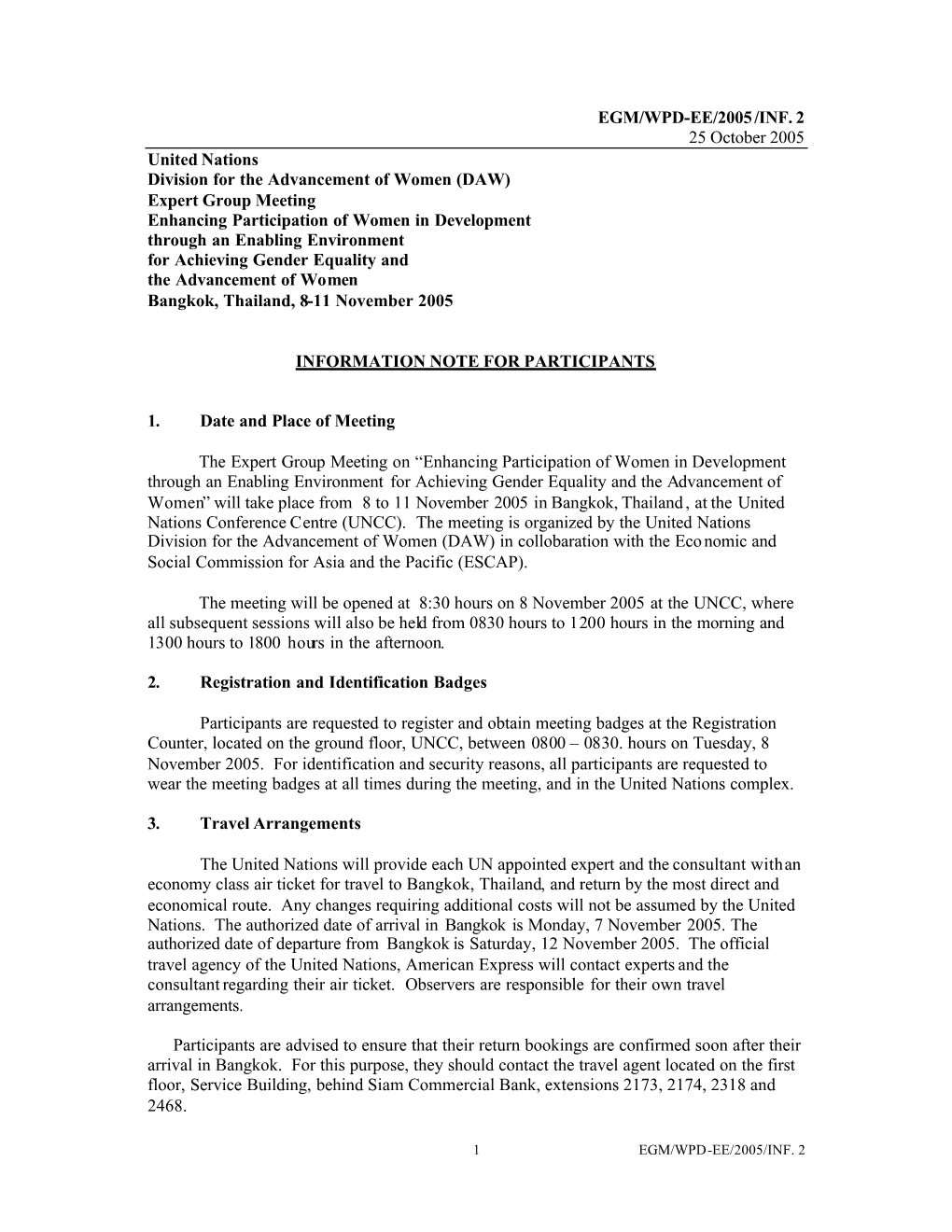 EGM/WPD-EE/2005 /INF. 2 25 October 2005 United Nations