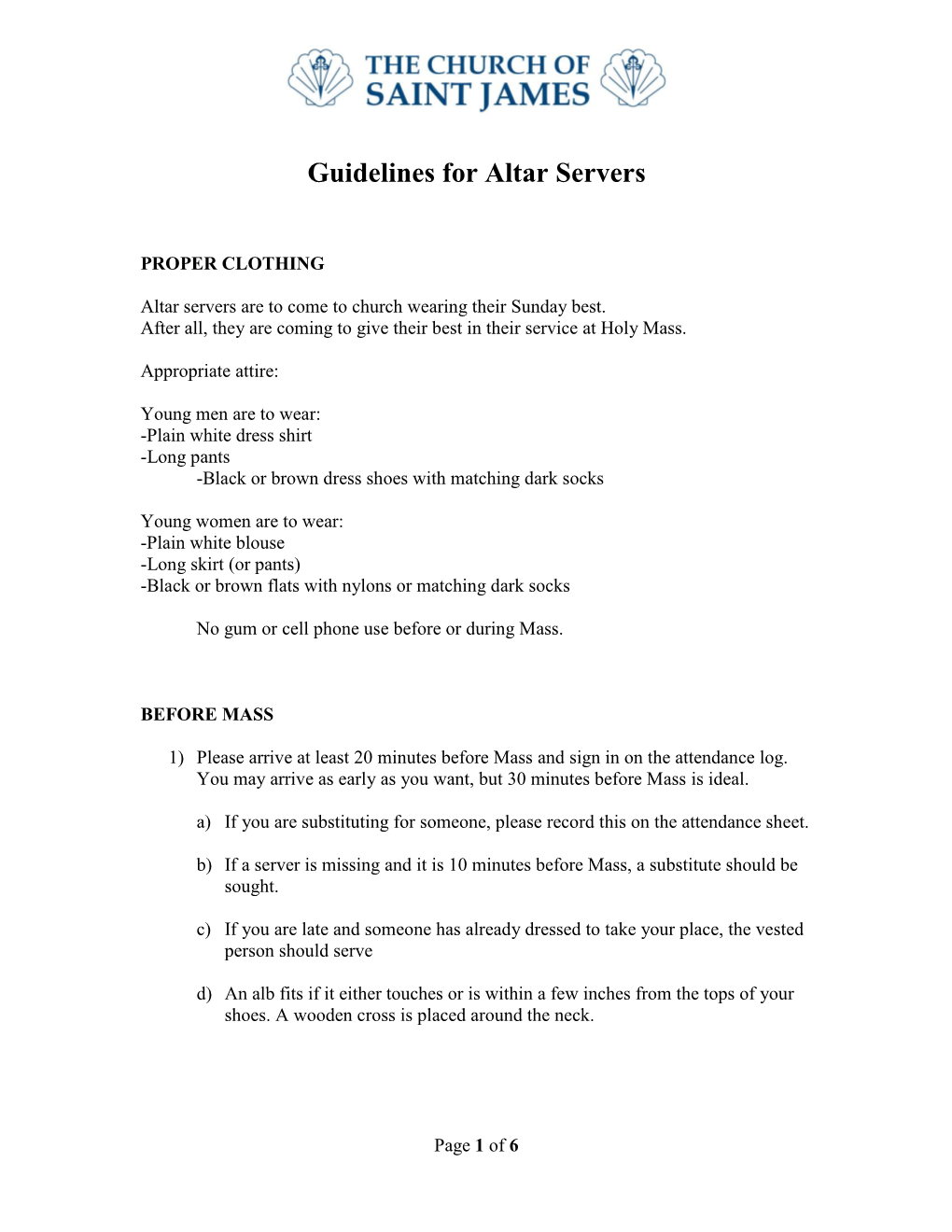 Guidelines for Altar Servers