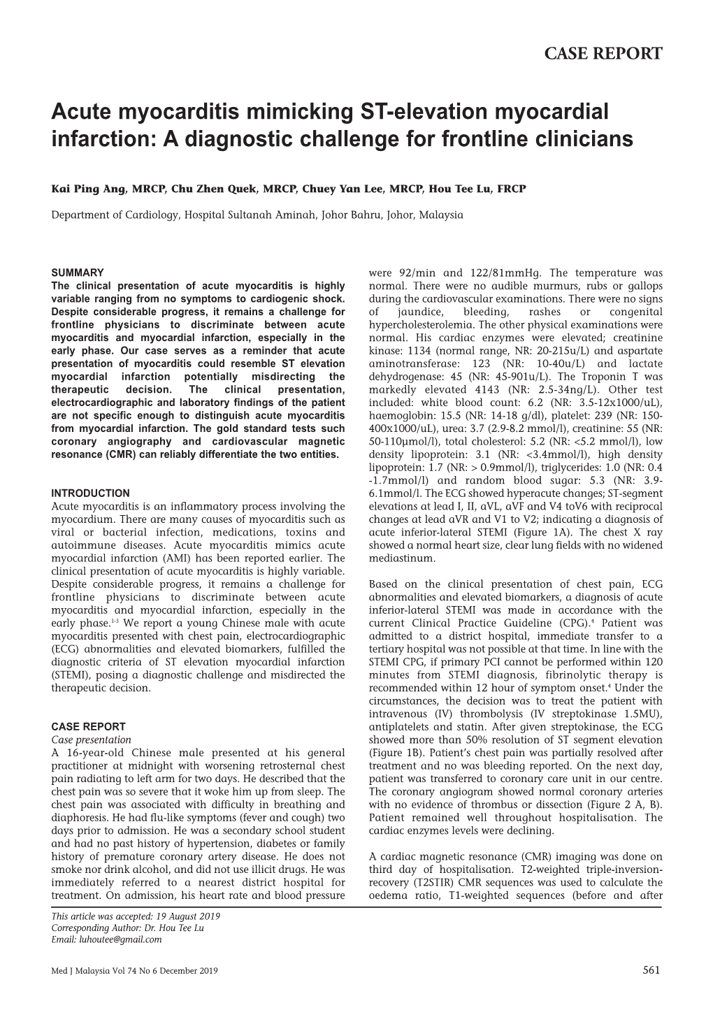 Acute Myocarditis Mimicking ST-Elevation Myocardial Infarction: a Diagnostic Challenge for Frontline Clinicians