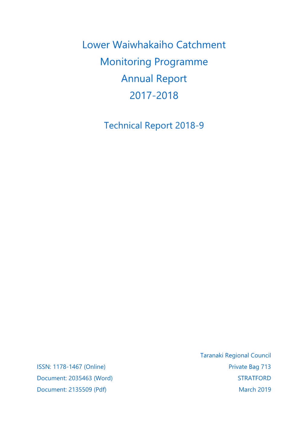 Lower Waiwhakaiho Catchment Combined Consent Monitoring Report