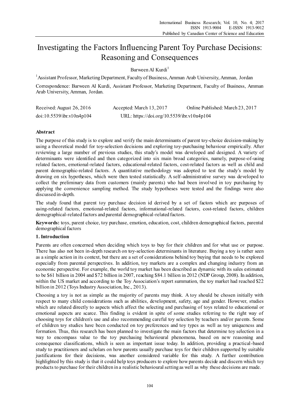 Investigating the Factors Influencing Parent Toy Purchase Decisions: Reasoning and Consequences