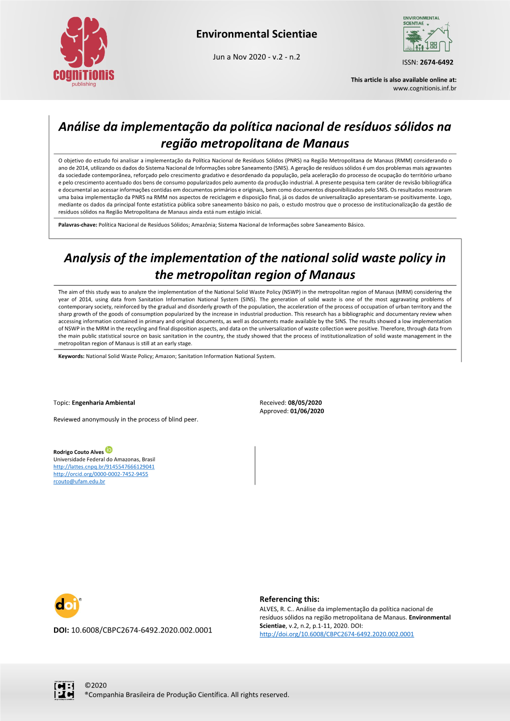 Análise Da Implementação Da Política Nacional De Resíduos Sólidos Na Região Metropolitana De Manaus