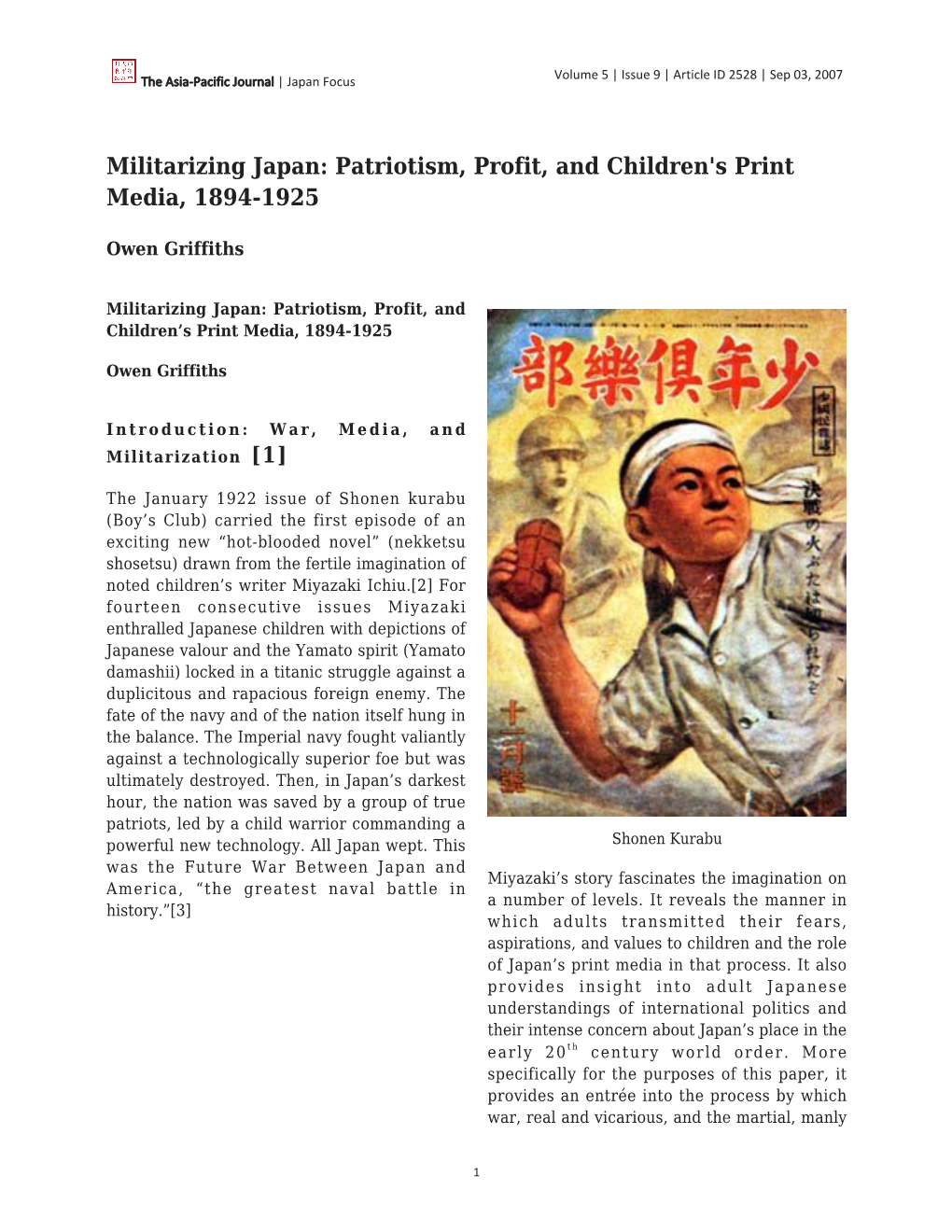 Militarizing Japan: Patriotism, Profit, and Children's Print Media, 1894-1925