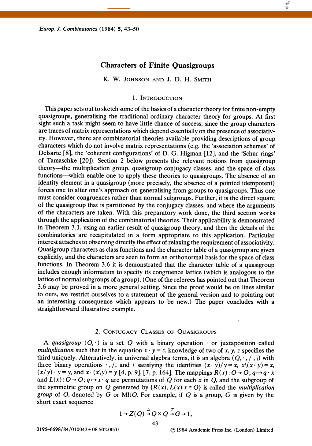 Characters of Finite Quasigroups