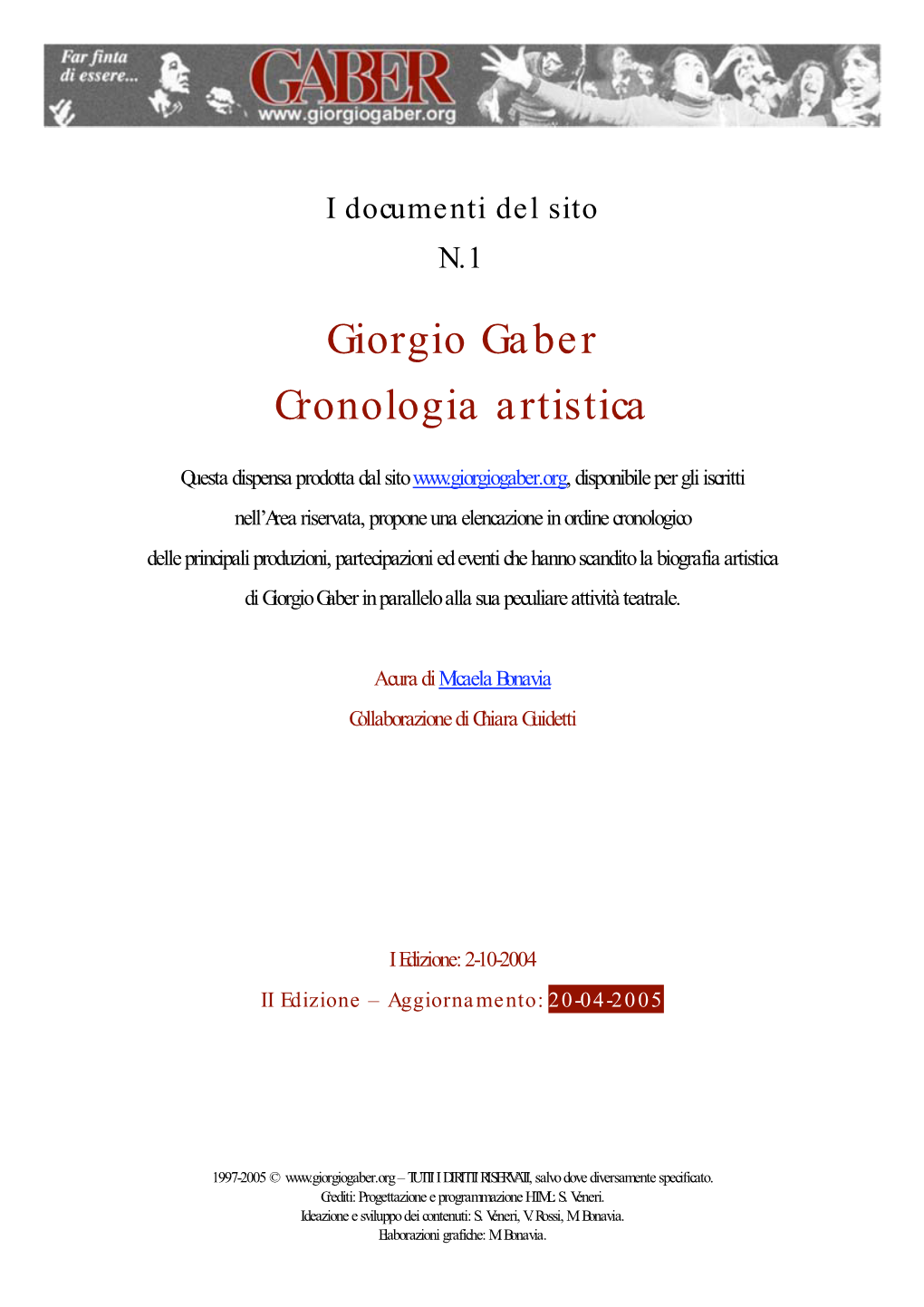Giorgio Gaber Cronologia Artistica