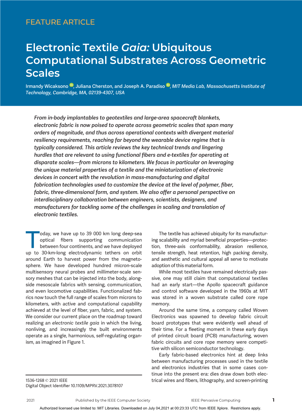 Electronic Textile Gaia: Ubiquitous Computational Substrates Across Geometric Scales