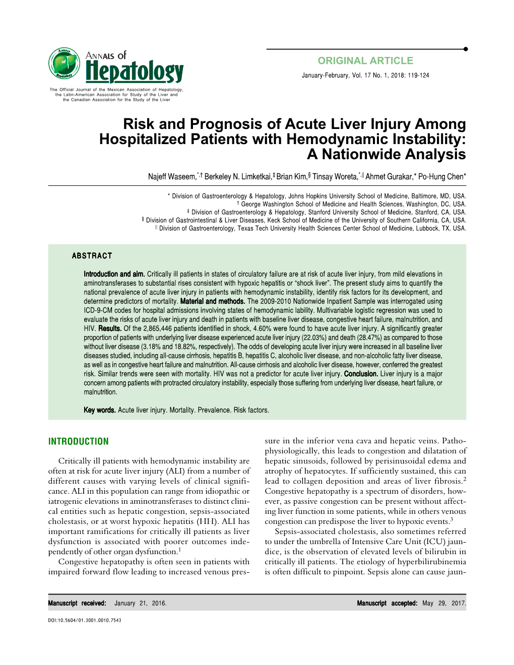 Risk and Prognosis of Acute Liver Injury Among Hospitalized Patients with Hemodynamic Instability: a Nationwide Analysis