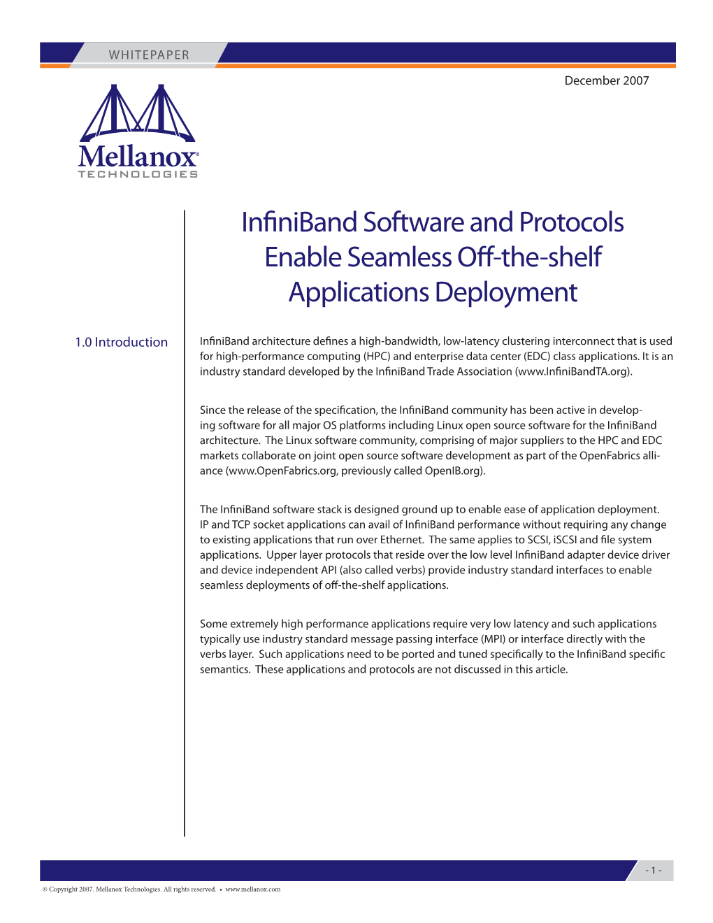 Infiniband Software and Protocols Enable Seamless Off-The-Shelf Applications Deployment