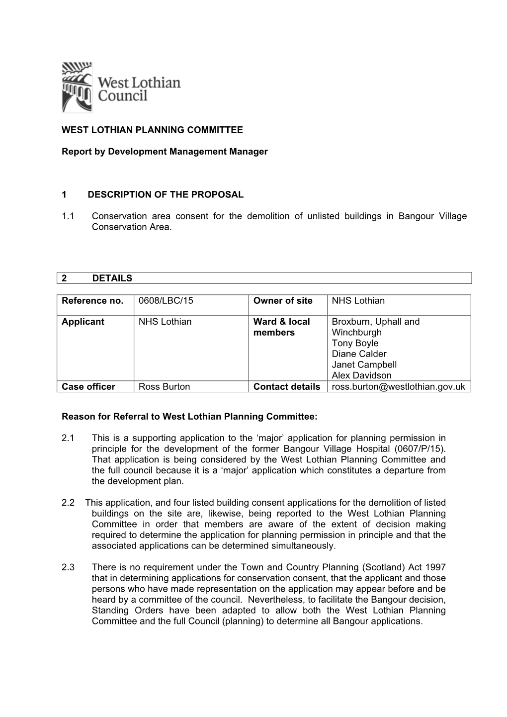 WEST LOTHIAN PLANNING COMMITTEE Report By