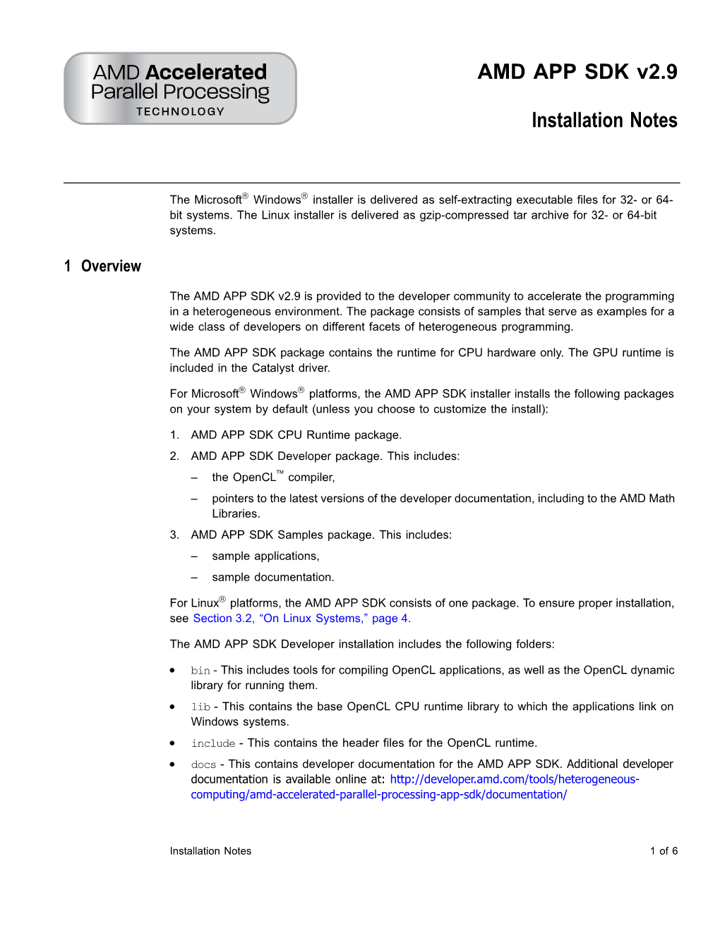 AMD APP SDK V2.9 Installation Notes