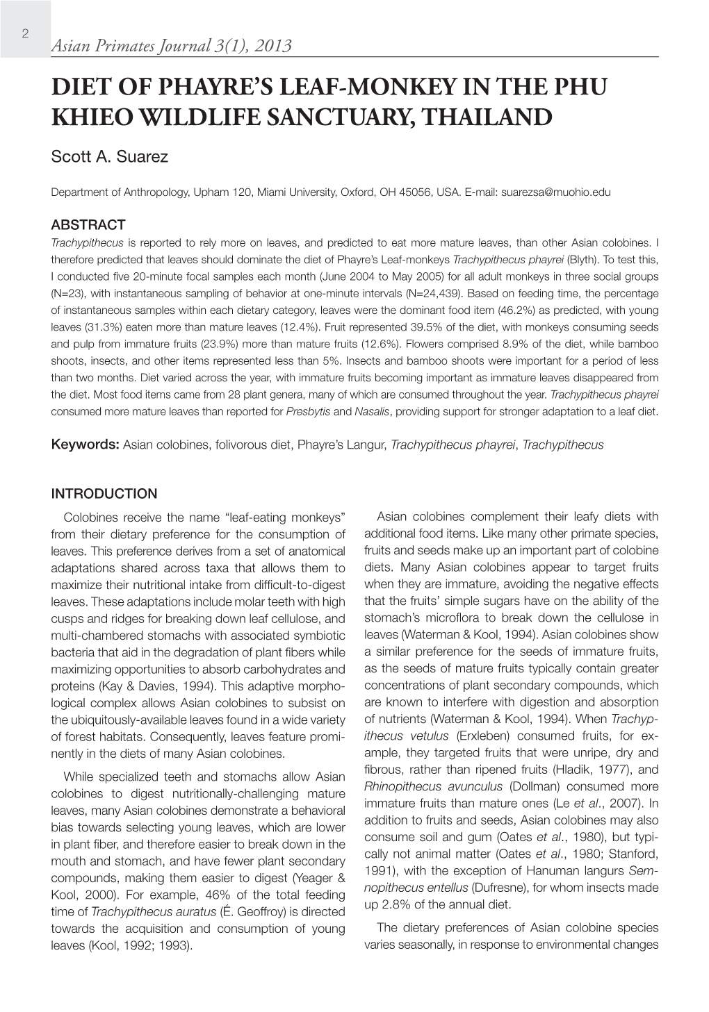 Diet of Phayre's Leaf-Monkey in the Phu Khieo Wildlife