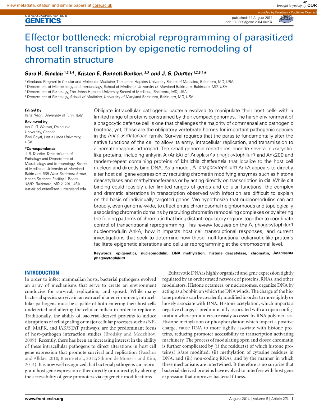 Microbial Reprogramming of Parasitized Host Cell Transcription by Epigenetic Remodeling of Chromatin Structure