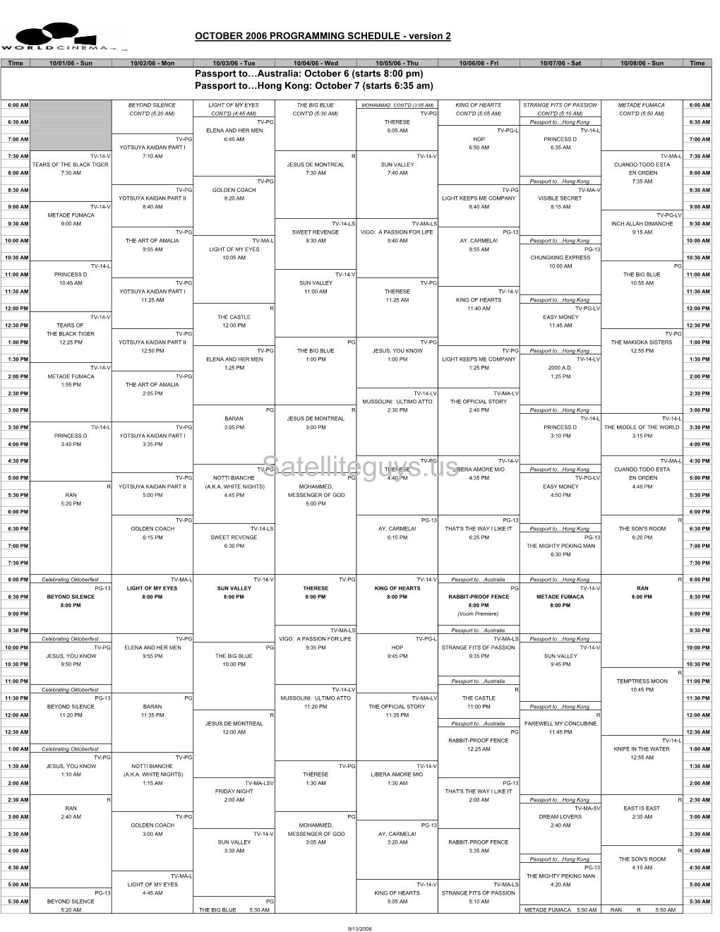 2006 October World Cinema Schedule 2