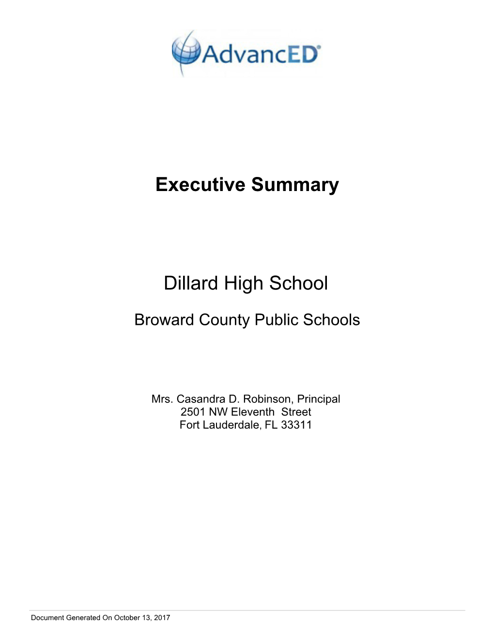 Executive Summary Dillard High School