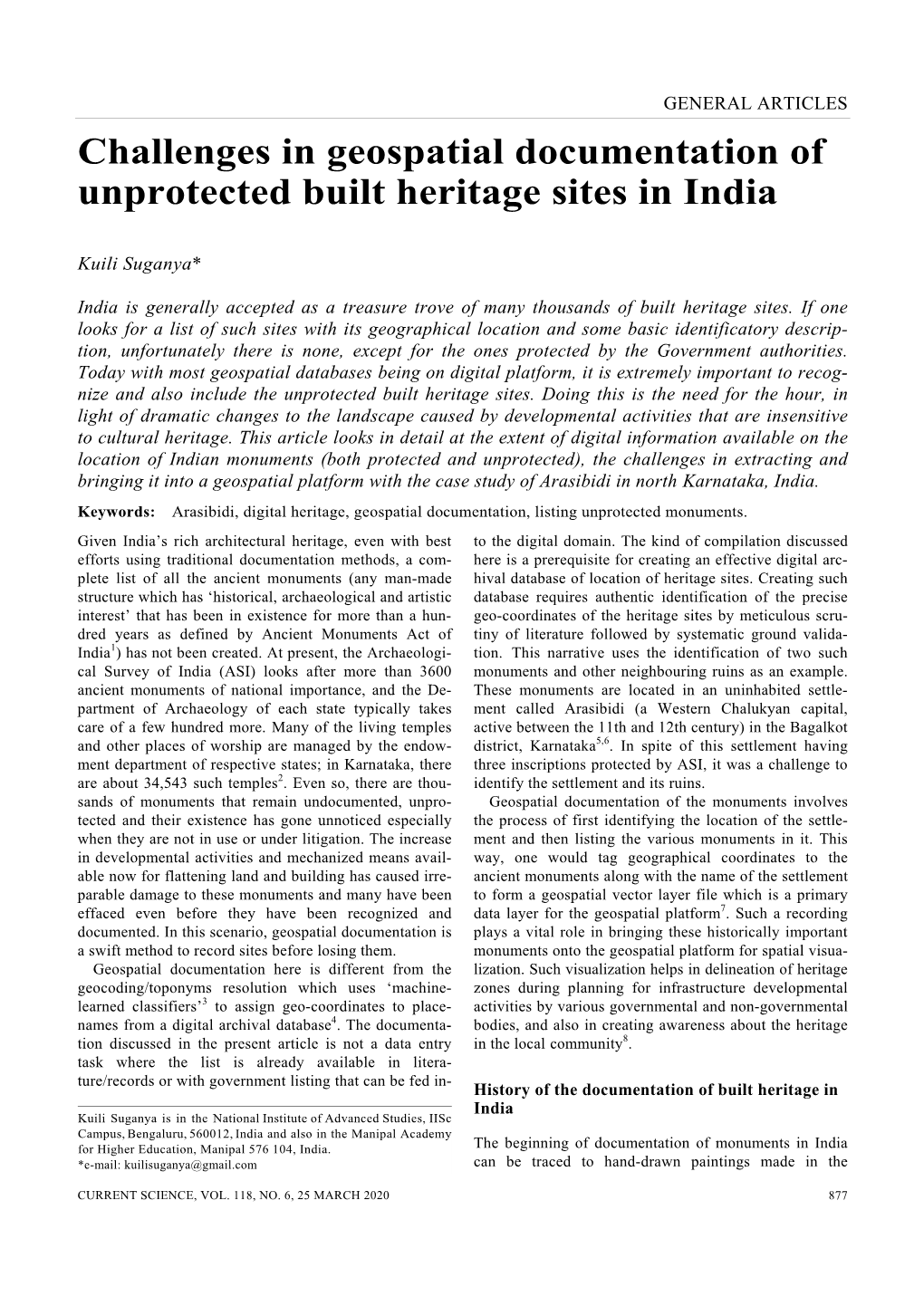 Challenges in Geospatial Documentation of Unprotected Built Heritage Sites in India