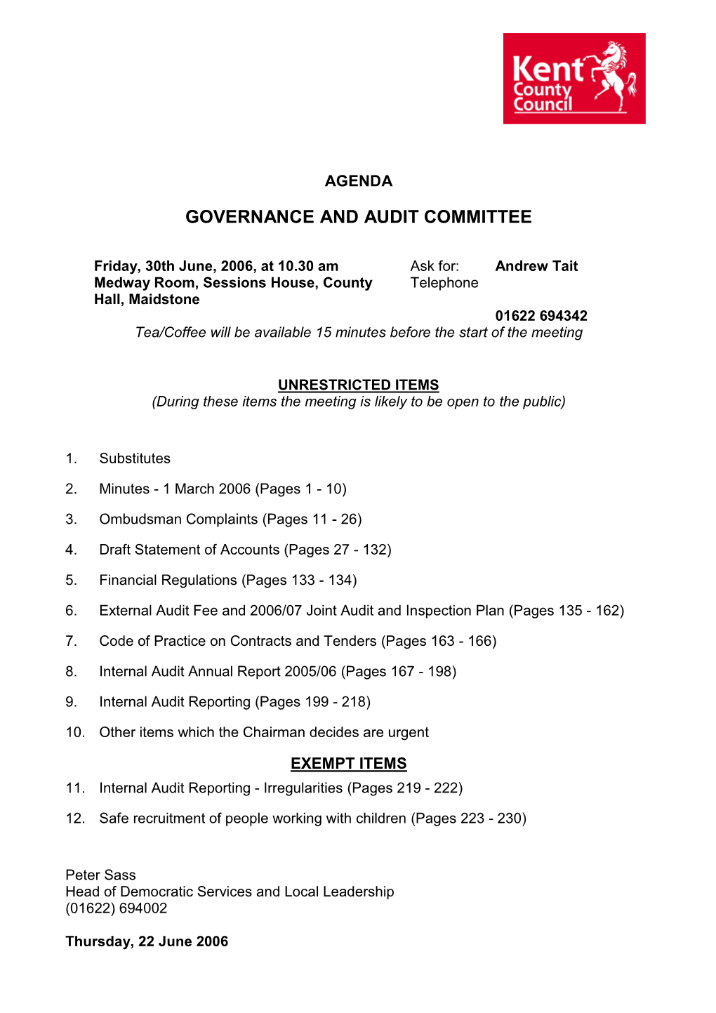 Governance and Audit Committee