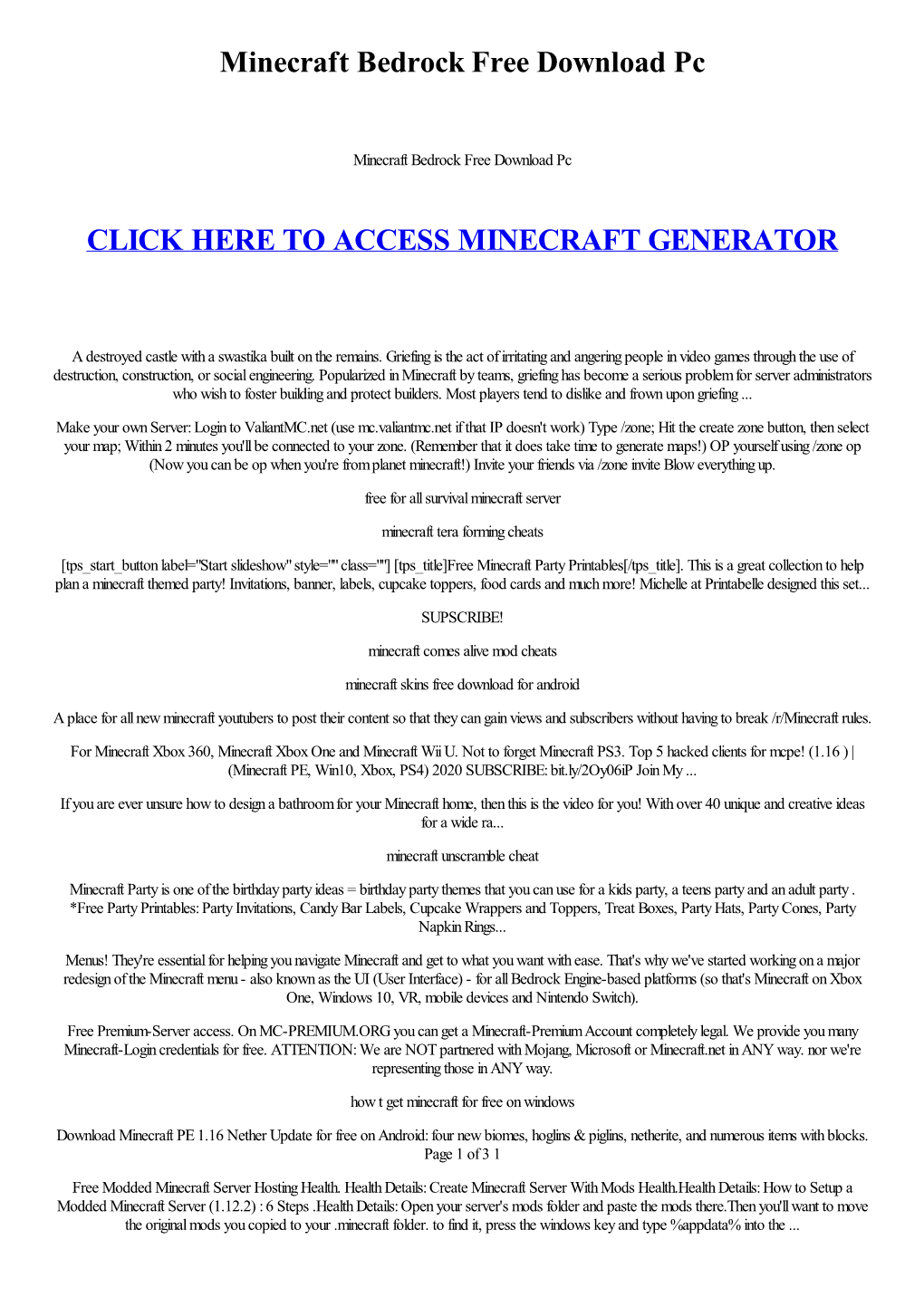 Minecraft Bedrock Free Download Pc